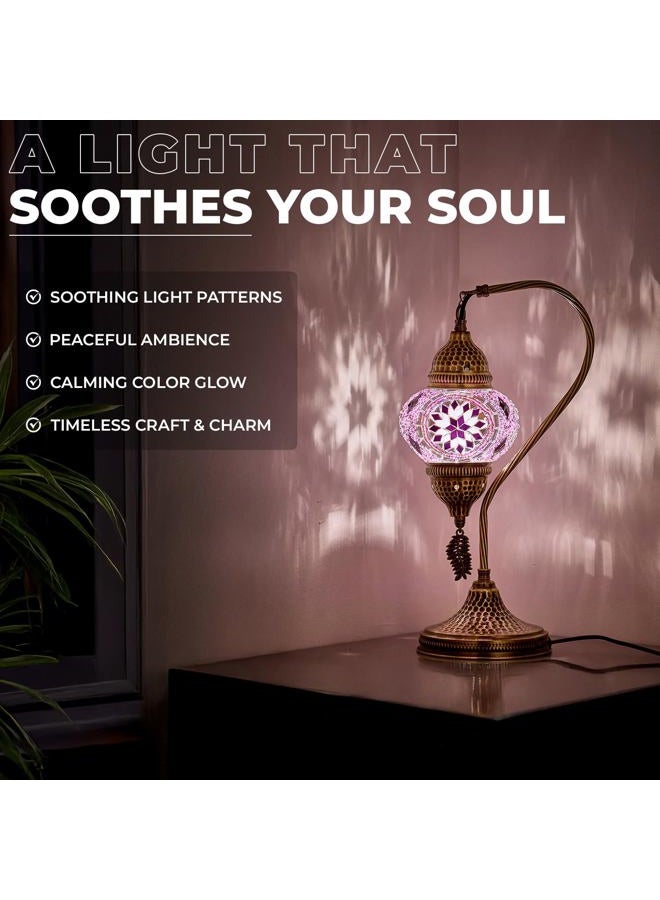 DEMMEX Turkish Moroccan Mosaic Table Lamp – Handcrafted Swan Neck Bedside & Desk Light, Tiffany-Style Mosaic Glass, 39 cm Height, LED Bulb Included - Image 4