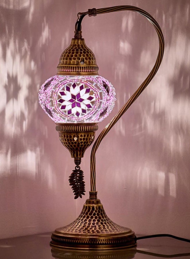 DEMMEX Turkish Moroccan Mosaic Table Lamp – Handcrafted Swan Neck Bedside & Desk Light, Tiffany-Style Mosaic Glass, 39 cm Height, LED Bulb Included - Image 1