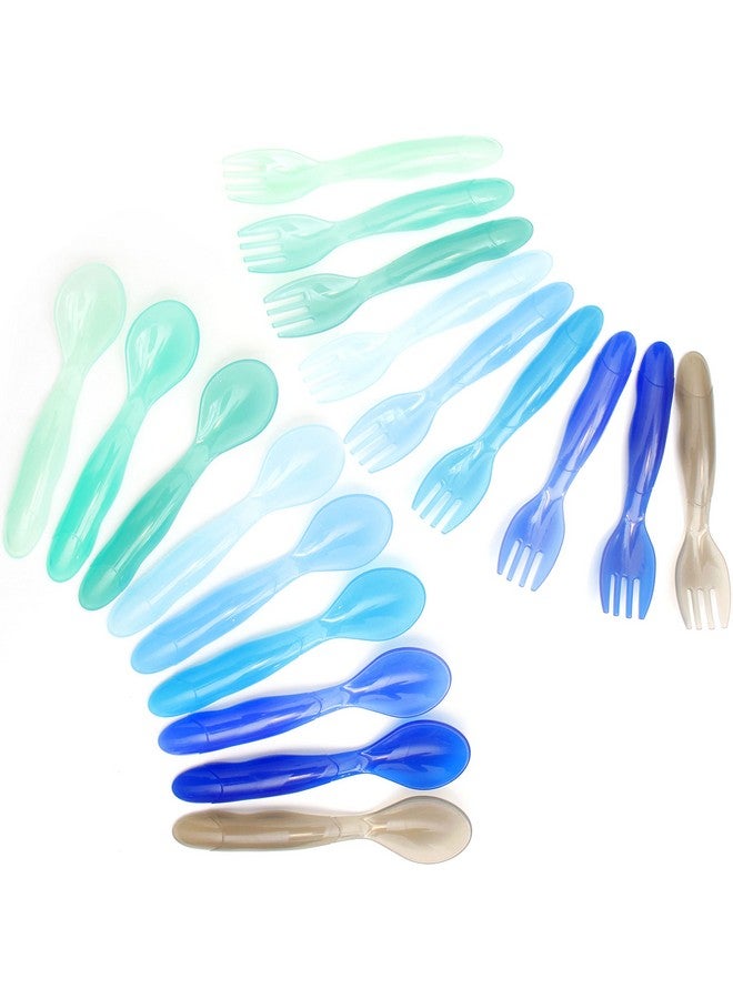 Youngever 18 Pcs Plastic Toddler Utensils, Plastic Kids Forks Kids Spoons, Large Size, Set of 9 in 9 Coastal Colors - Image 1