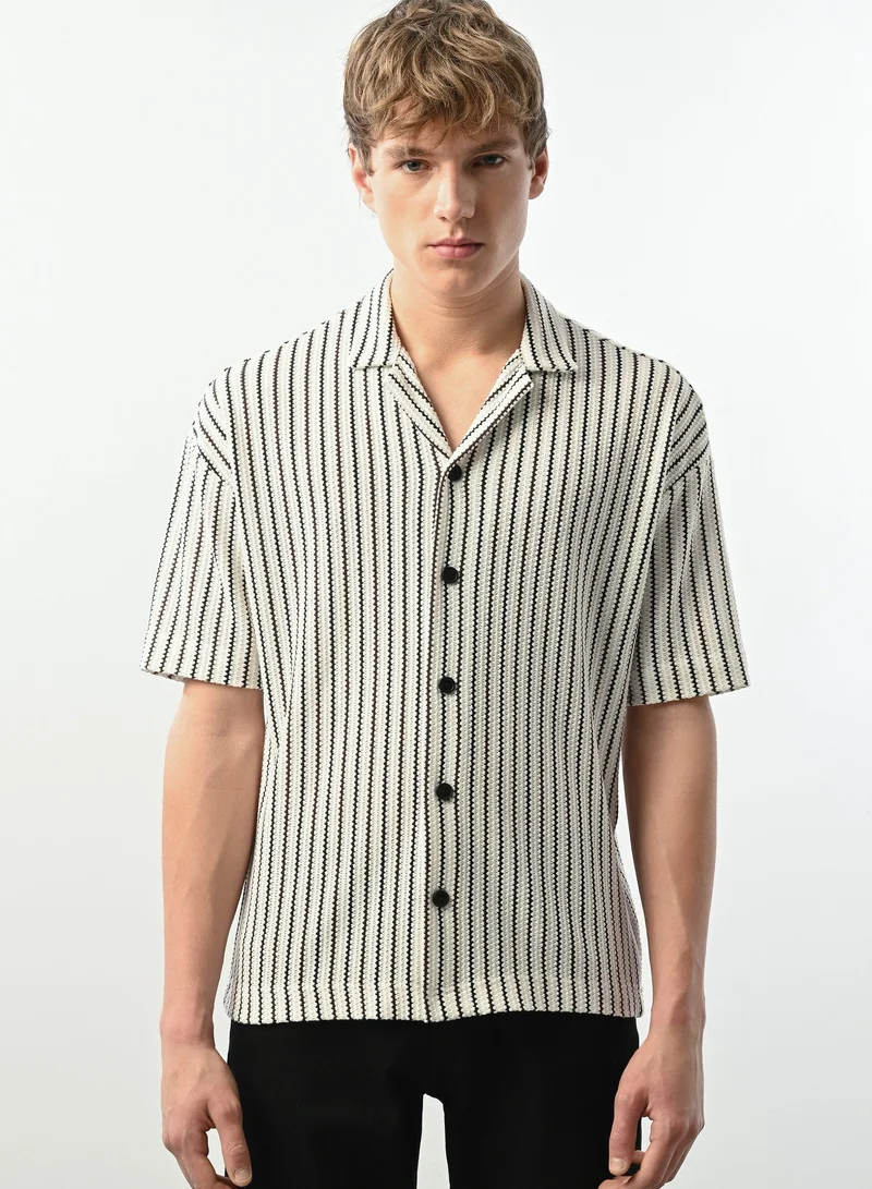 Marrakech Short Sleeves Stripped Casual Shirt – White and Black