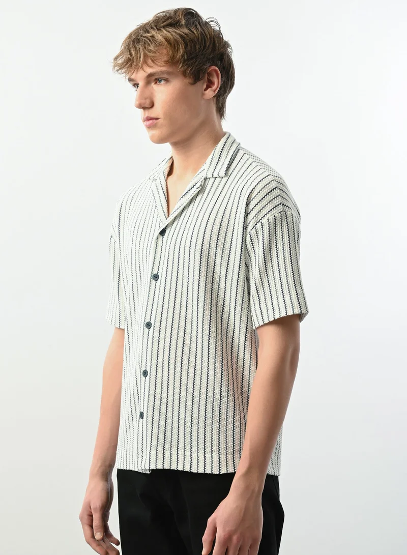 Marrakech Short Sleeves Stripped Casual Shirt – White and Black