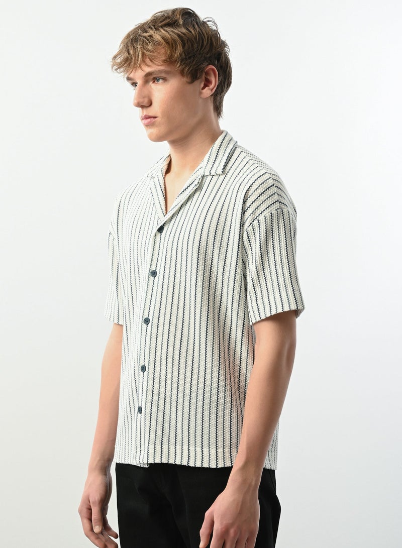 Marrakech Short Sleeves Stripped Casual Shirt – White and Black - Image 2