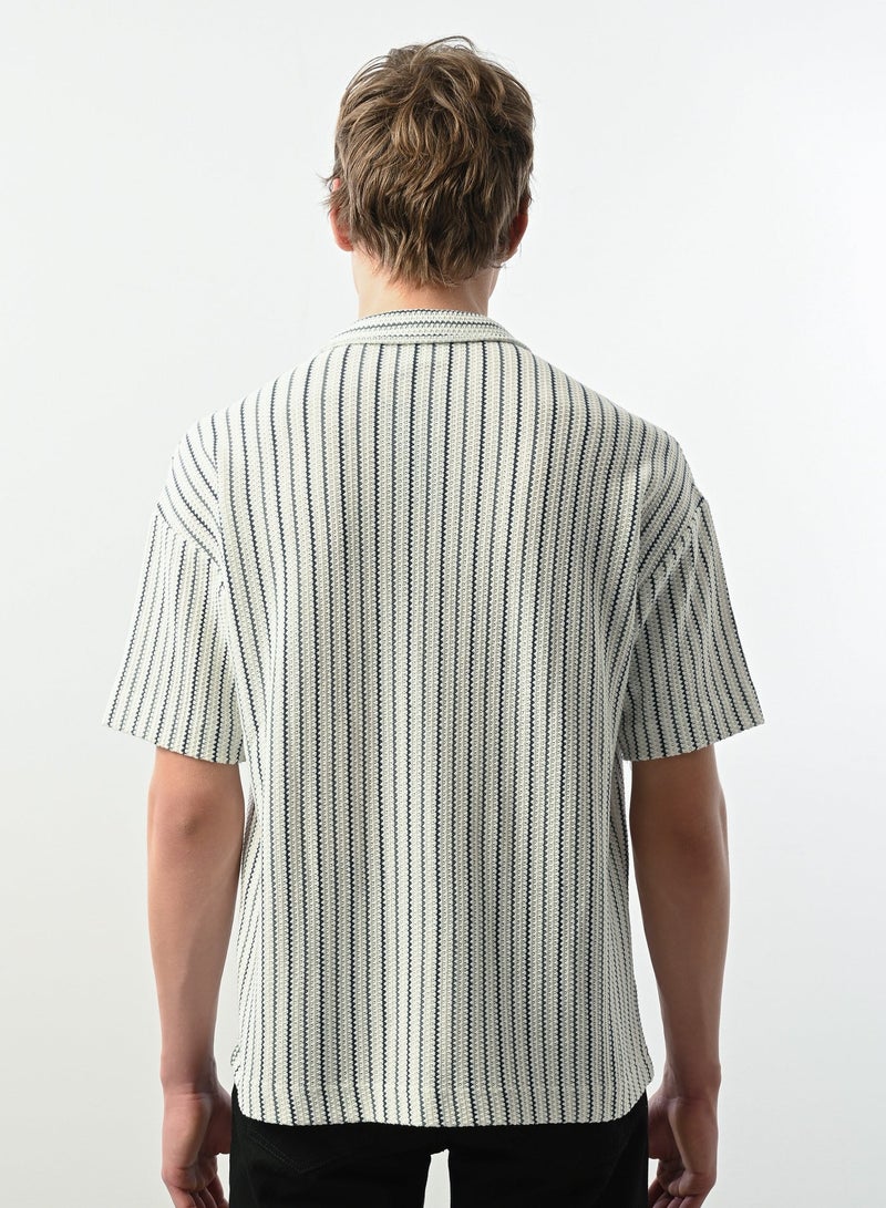 Marrakech Short Sleeves Stripped Casual Shirt – White and Black - Image 3