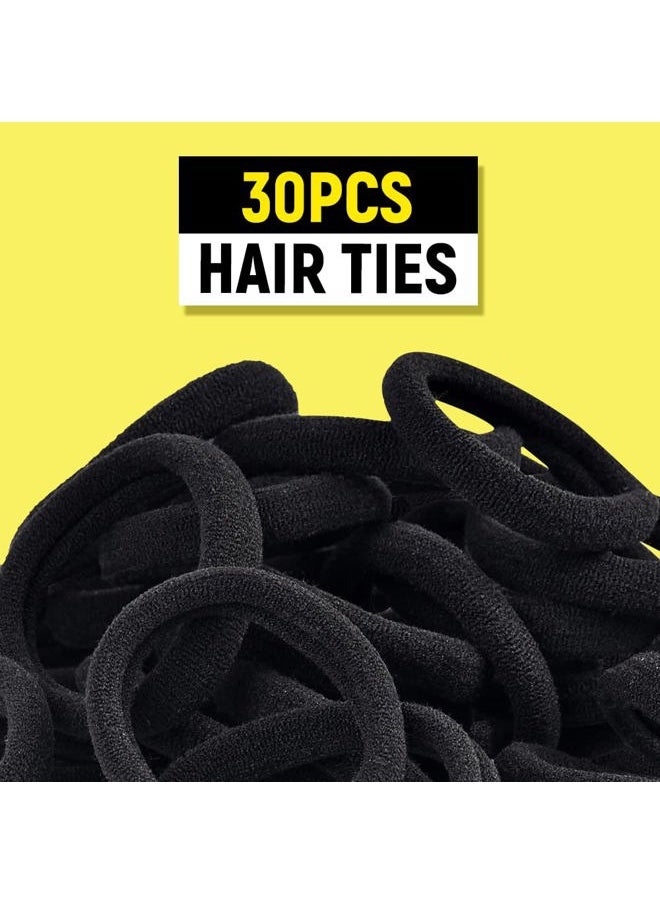 TsMADDTs Black Hair Ties Elastic for Women Girls, TsMADDTs Hair Bands Set with 30 Black Cotton Seamless Ties, 500 Mini Rubber Bands, 2 Topsy Tail Tool and 1 Comb  - Image 3