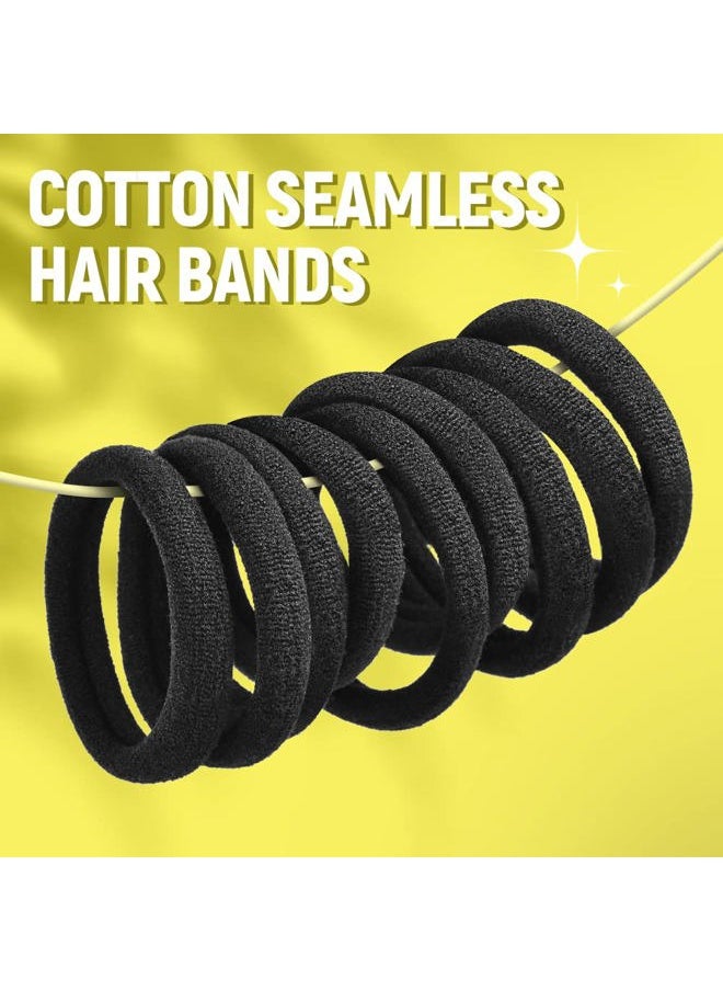 TsMADDTs Black Hair Ties Elastic for Women Girls, TsMADDTs Hair Bands Set with 30 Black Cotton Seamless Ties, 500 Mini Rubber Bands, 2 Topsy Tail Tool and 1 Comb  - Image 2