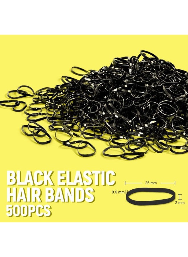 TsMADDTs Black Hair Ties Elastic for Women Girls, TsMADDTs Hair Bands Set with 30 Black Cotton Seamless Ties, 500 Mini Rubber Bands, 2 Topsy Tail Tool and 1 Comb  - Image 4