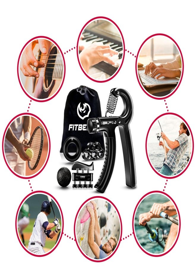 FitBeast Grip Strengthener Forearm Strengthener Hand Grips Strengthener Kit - 5 Pack Adjustable Resistance (Black) - Image 5