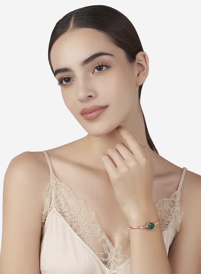 مينوتيا سوار مينوتيا بيضاوي الشكل مرصع بحجر اليشم الأخضر - ذهبي وردي | حلقة قابلة للتعديل والتمديد للسلسلة | هدية مثالية لها/للفتاة/للسيدات - Image 3