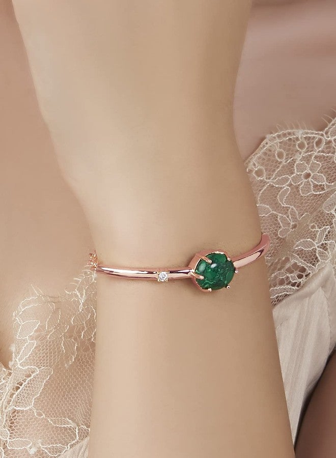 مينوتيا سوار مينوتيا بيضاوي الشكل مرصع بحجر اليشم الأخضر - ذهبي وردي | حلقة قابلة للتعديل والتمديد للسلسلة | هدية مثالية لها/للفتاة/للسيدات - Image 2