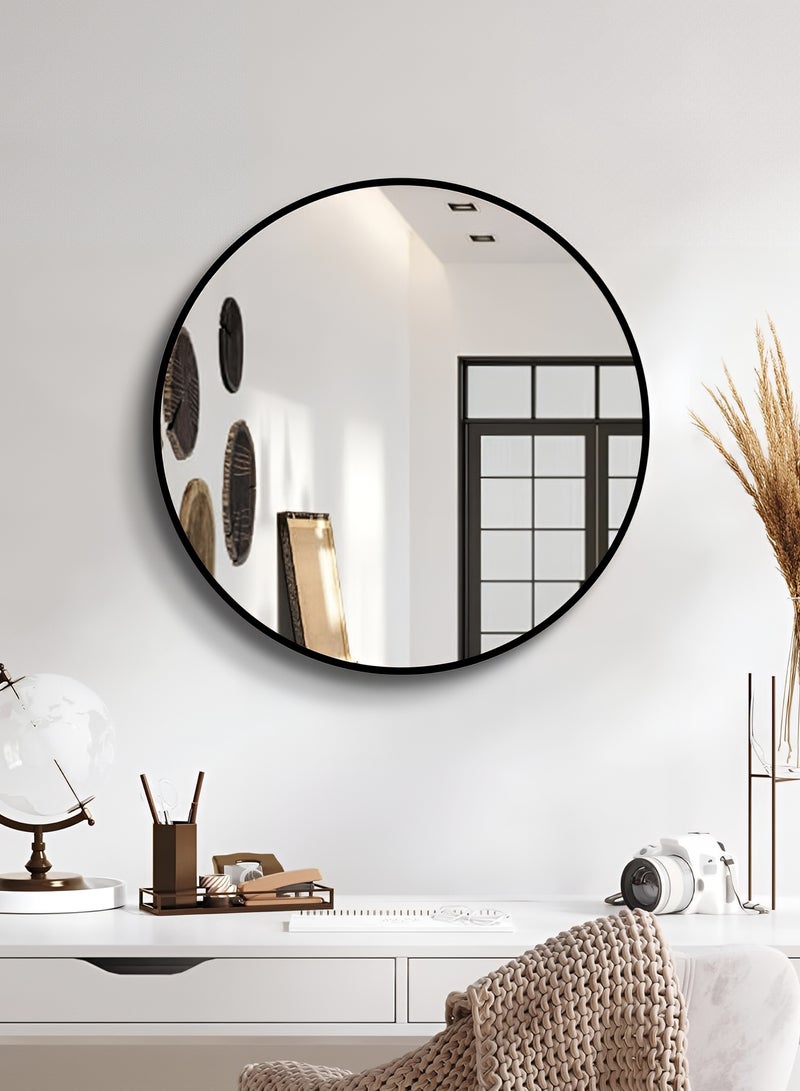 تايمي مرآة تزيين بتصميم أنيق 50سم - مرآة مكياج بإطار معدني أسود لغرفة الملابس وغرفة المعيشة وغرفة النوم والديكور - Image 1