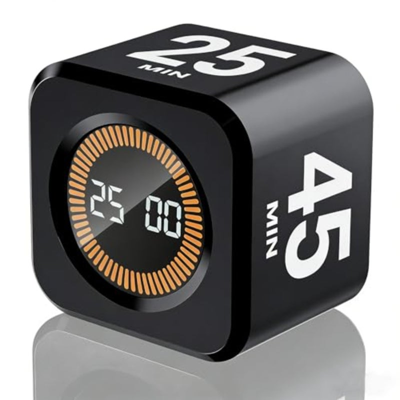Pomodoro Cube Timer Productivity Visual Timer - 5/10/25/45 Min Rotating Countdown, Customize Countup Silent Mode- for ADHD Study Work School Game Kitchen Black - Image 1