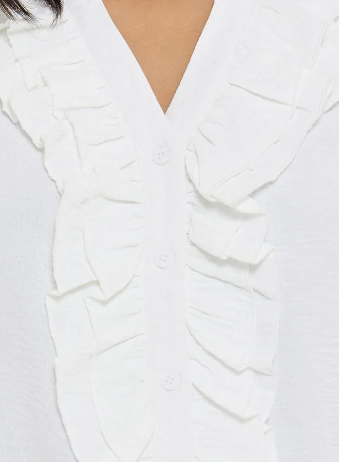 Styli Notch Neck Frill Detail Regular Fit Blouse
