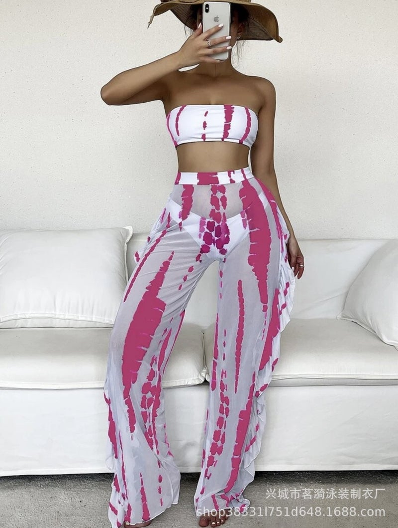 About Product: New Fashion Multicolor Printed Split Pants Bikini Bikini Three-Piece Swimsuit - Image 2