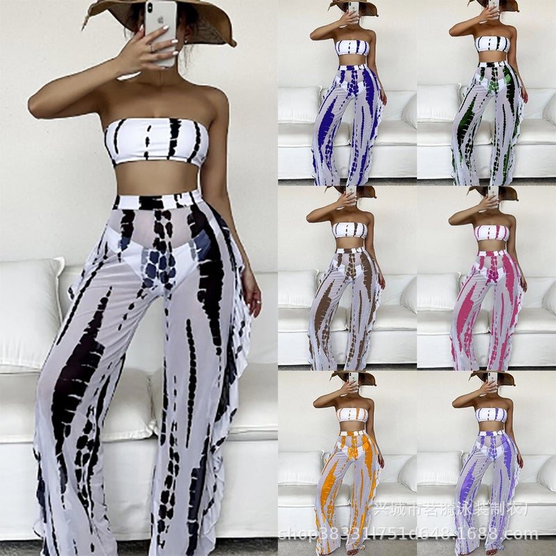 About Product: New Fashion Multicolor Printed Split Pants Bikini Bikini Three-Piece Swimsuit - Image 1