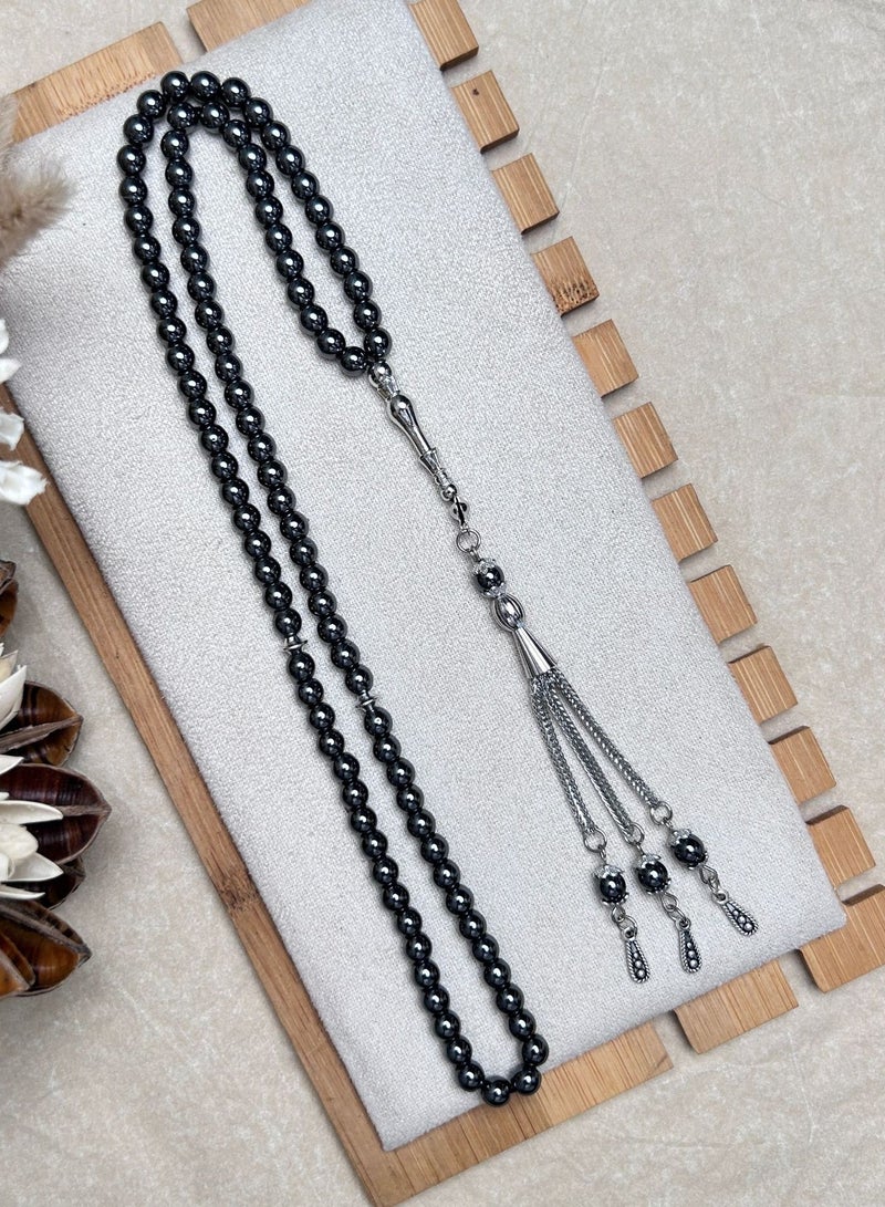 JEEJPV Natural Black Gallstone Rosary Beads 99pcs 8mm Prayer Beads Islamic Rosary Beads Bracelet Eid al-Fitr Gift Prayer Supplies (Black) - Image 1