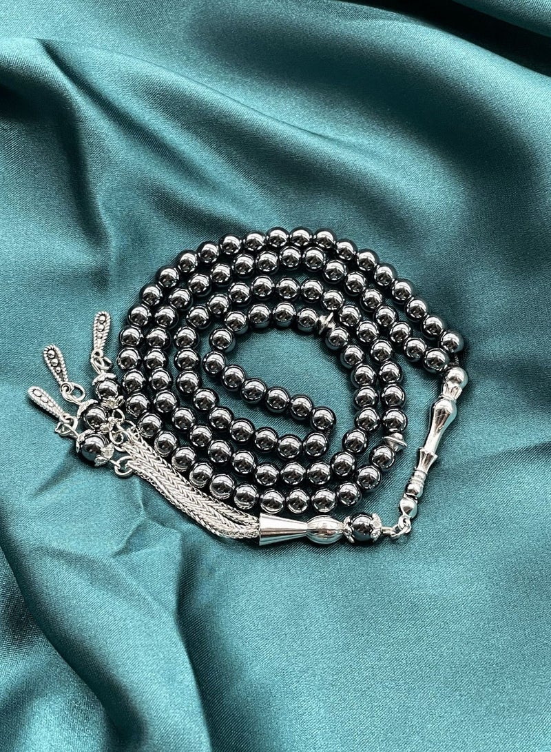 JEEJPV Natural Black Gallstone Rosary Beads 99pcs 8mm Prayer Beads Islamic Rosary Beads Bracelet Eid al-Fitr Gift Prayer Supplies (Black) - Image 2