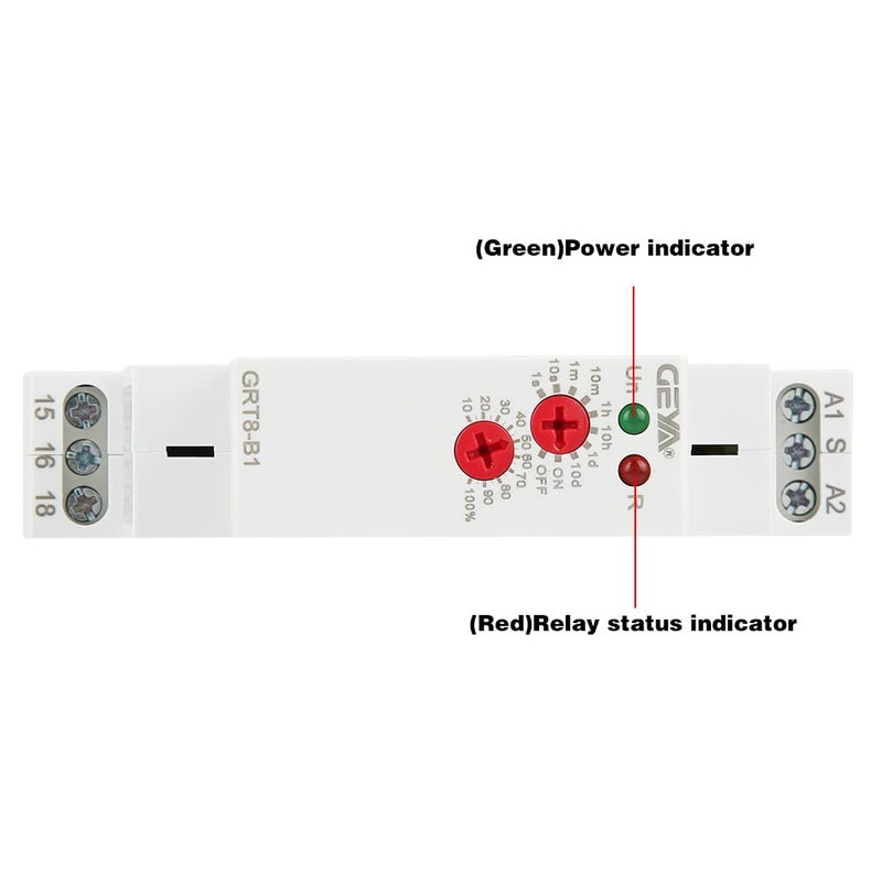 Wal front GRT8-B1 AC/DC 12V~240V Delay Time Relay Mini Power Off Delay Time Relay DIN Rail Type with LED Indicators Single Function Power Off Delay Relay - Image 2