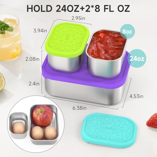 SOPHICO Stainless Steel 24 OZ Snack Containers for Kids，Food Storage Container with Silicone Lid - Perfect 304 Metal Toddler Lunch Box for Daycare and School, Leak Proof （Purple） - Image 2
