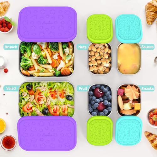 SOPHICO Stainless Steel 24 OZ Snack Containers for Kids，Food Storage Container with Silicone Lid - Perfect 304 Metal Toddler Lunch Box for Daycare and School, Leak Proof （Purple） - Image 3