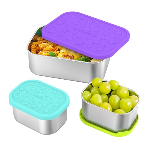 SOPHICO Stainless Steel 24 OZ Snack Containers for Kids，Food Storage Container with Silicone Lid - Perfect 304 Metal Toddler Lunch Box for Daycare and School, Leak Proof （Purple） - Image 1