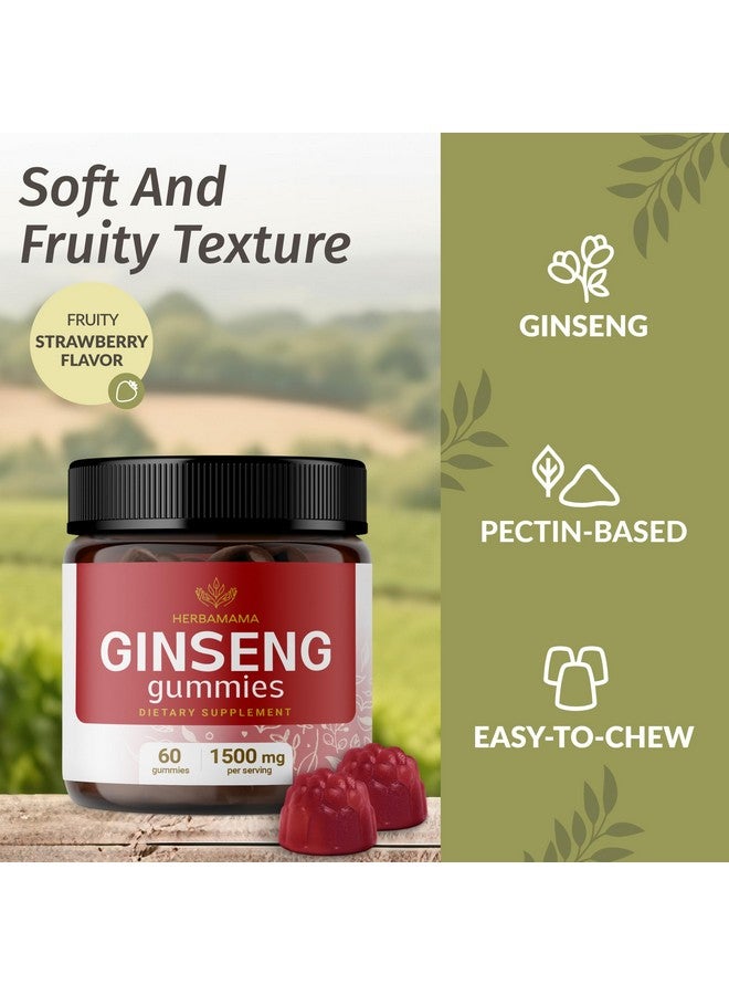 HERBAMAMA Panax Ginseng Gummies - 1500mg Korean Red Ginseng Root for Energy Support - Vegan, Non-GMO Red Panax Immune Support Supplement - 60 Pectin-Based Strawberry-Flavored Chews - Image 4