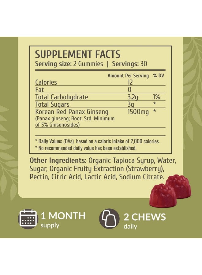 HERBAMAMA Panax Ginseng Gummies - 1500mg Korean Red Ginseng Root for Energy Support - Vegan, Non-GMO Red Panax Immune Support Supplement - 60 Pectin-Based Strawberry-Flavored Chews - Image 3