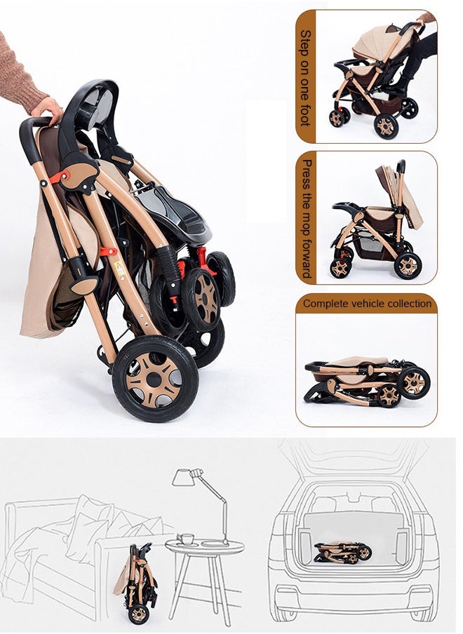 ULHYC - Portable Foldable Luxury Multi-Function Baby Stroller Reversible Handle Anti-Shock Springs - Image 1