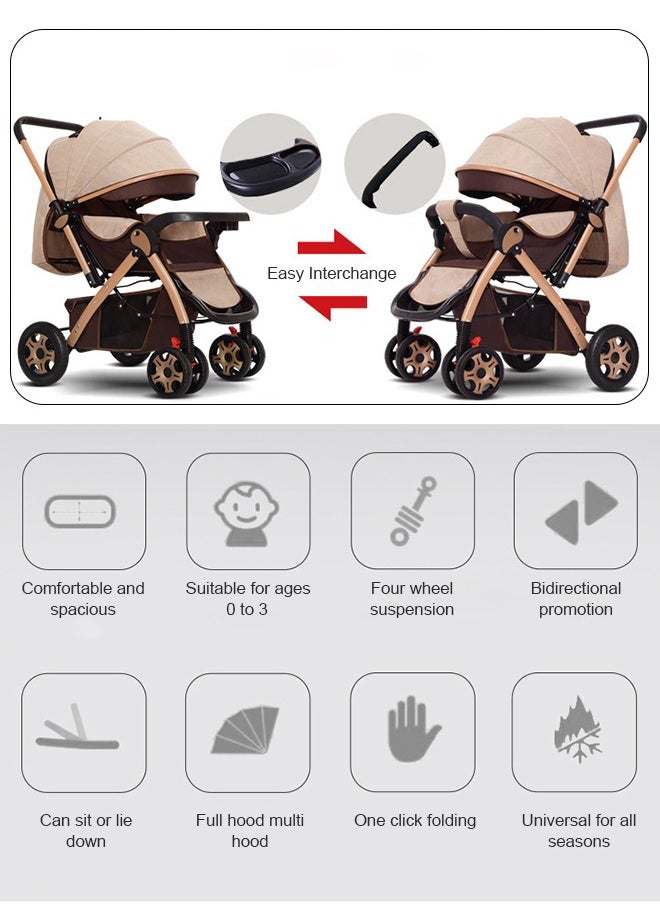ULHYC - Portable Foldable Luxury Multi-Function Baby Stroller Reversible Handle Anti-Shock Springs - Image 1