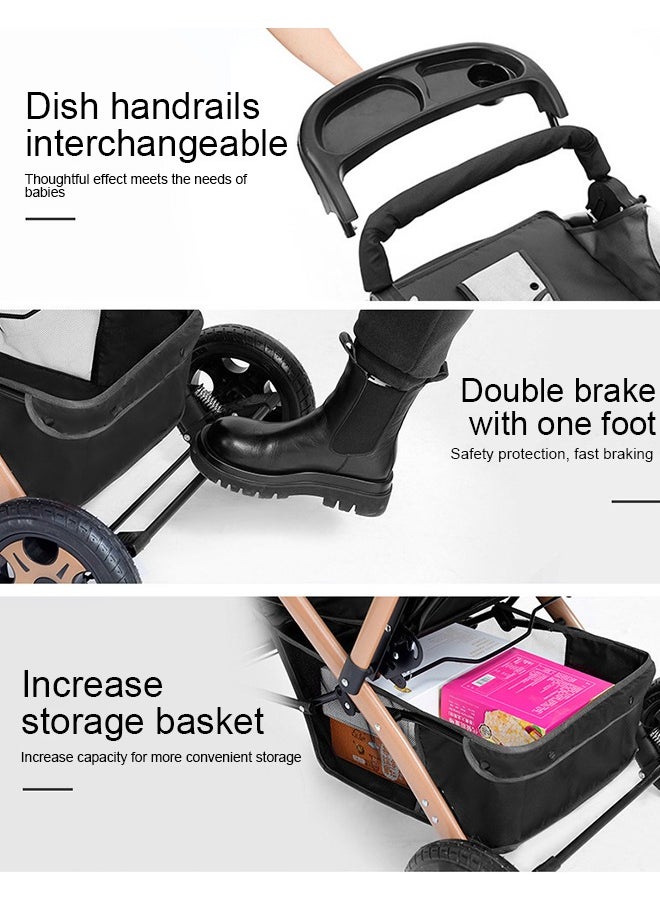 ULHYC - Portable Foldable Luxury Multi-Function Baby Stroller Reversible Handle Anti-Shock Springs - Image 1