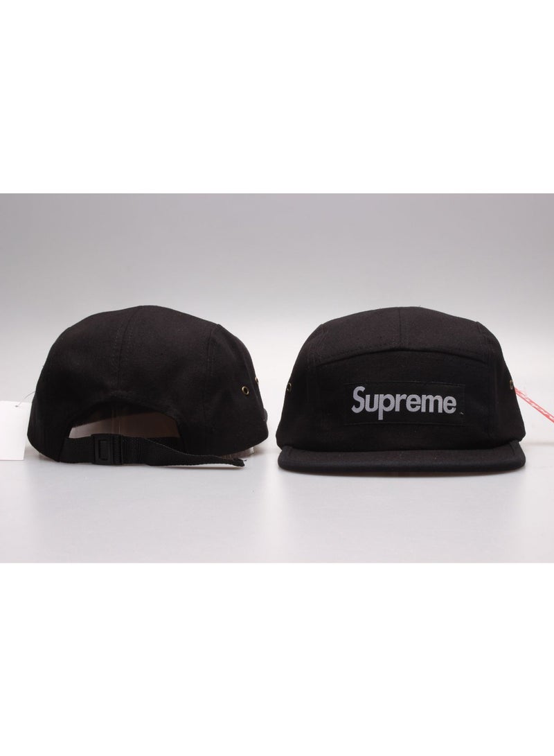 Supreme Black Box Logo Black Canvas Adjustable Flat Brim Camp Cap