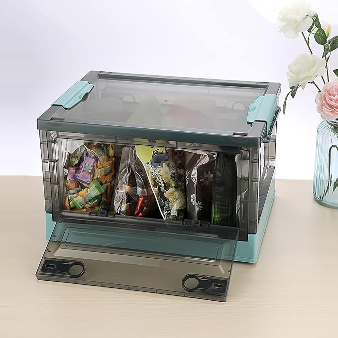 Home-Cloud HomeCloud Folding Storage Box with Lid, Large Clear Collapsible Stackable Storage Box with Wheels, Foldable Plastic Storage Bins for Organizer (L60cm x W42 x H35cm) (X-Large, White) - Image 1