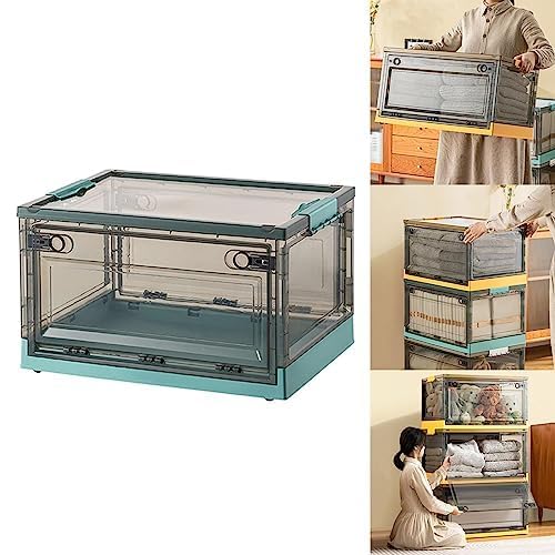 Home-Cloud HomeCloud Folding Storage Box with Lid, Large Clear Collapsible Stackable Storage Box with Wheels, Foldable Plastic Storage Bins for Organizer (L60cm x W42 x H35cm) (X-Large, White) - Image 3