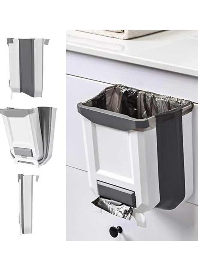 Foldable Hanging Trash Bin – Space-Saving Design for Kitchen and Home – Small Size (White × Black) - Image 1