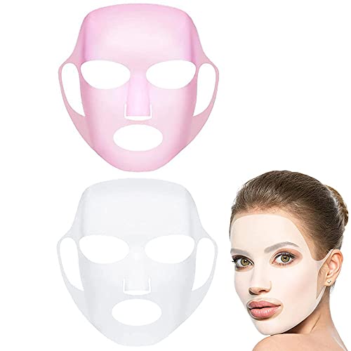 GEOOT 2 Pack Reusable Silicone Face Mask Holder, Silicon Mask Cover for Sheet Prevent Evaporation(White + Pink) - Image 1