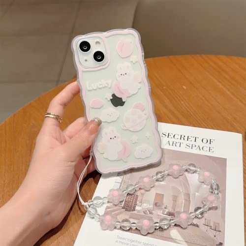 ZSYTZL Compatible with iPhone 13 Case Cute Cartoon Peach Rabbit with Cute Chain Design for Women Girls Aesthetic Kawaii Slim Soft TPU Transparent Case for iPhone 13-Peach Rabbit - Image 2