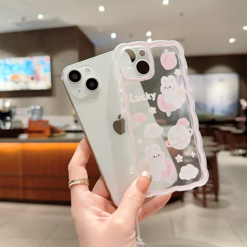 ZSYTZL Compatible with iPhone 13 Case Cute Cartoon Peach Rabbit with Cute Chain Design for Women Girls Aesthetic Kawaii Slim Soft TPU Transparent Case for iPhone 13-Peach Rabbit - Image 4
