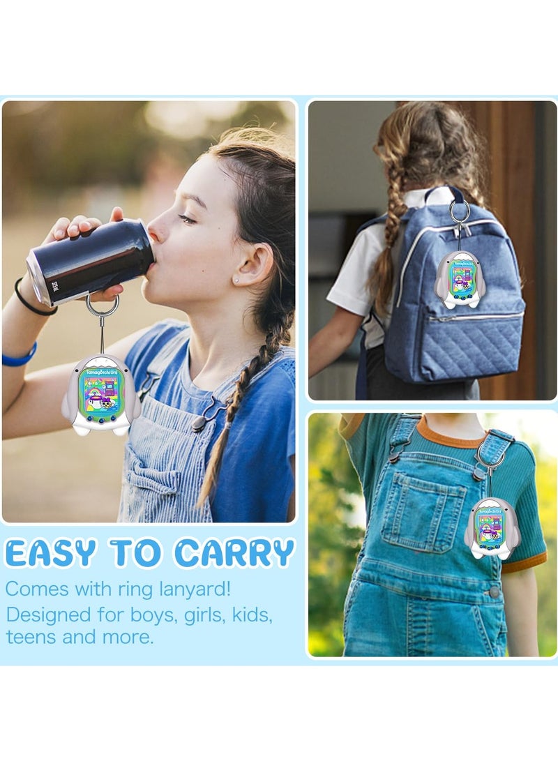 Silicone Case Compatible with Tamagotchi Uni, Cute Cartoon Grey Shark Virtual Pet Game Machine Protector Cover, Protective Skin Sleeve for Tamagotchi Pix Accessories Screen Protector with Hand Strap - Image 3