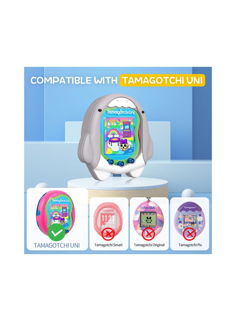 Silicone Case Compatible with Tamagotchi Uni, Cute Cartoon Grey Shark Virtual Pet Game Machine Protector Cover, Protective Skin Sleeve for Tamagotchi Pix Accessories Screen Protector with Hand Strap - Image 2