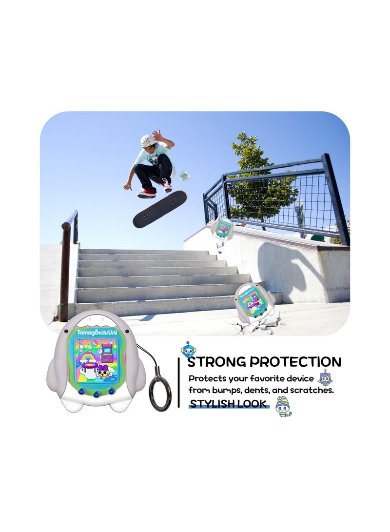 Silicone Case Compatible with Tamagotchi Uni, Cute Cartoon Grey Shark Virtual Pet Game Machine Protector Cover, Protective Skin Sleeve for Tamagotchi Pix Accessories Screen Protector with Hand Strap - Image 5