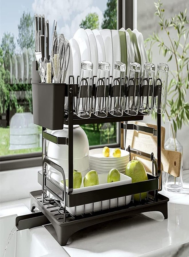 CBEX Dish Drainer Rack, Kitchen Basket, 2-Tier Dish Drying Rack, Automatic Drainage, Horizontal Placement, Rust-Resistant, Large Capacity, Kitchen Storage, Water Flow, Dish Rack, Plate Stand - Image 2