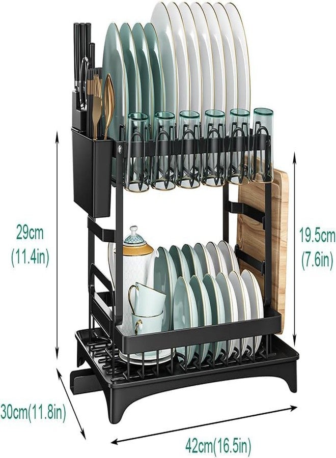 CBEX Dish Drainer Rack, Kitchen Basket, 2-Tier Dish Drying Rack, Automatic Drainage, Horizontal Placement, Rust-Resistant, Large Capacity, Kitchen Storage, Water Flow, Dish Rack, Plate Stand - Image 3