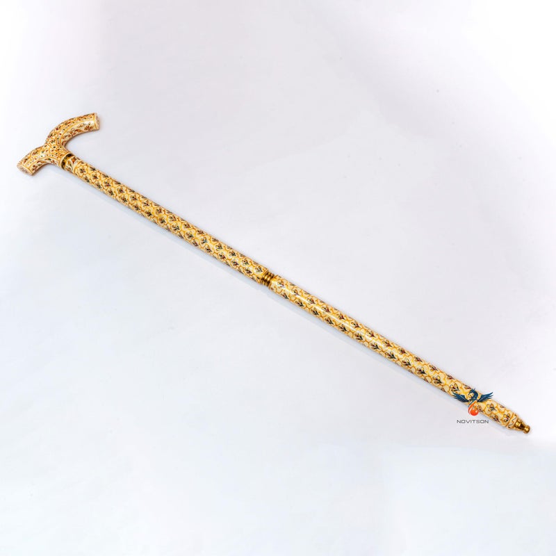 Novitson Pearl Walking stick – Dominion Class | Handcrafted Multicolor Cane | Animal Bone & Treated Wood | Elegant Antique Showpiece & Walking Aid - Image 1