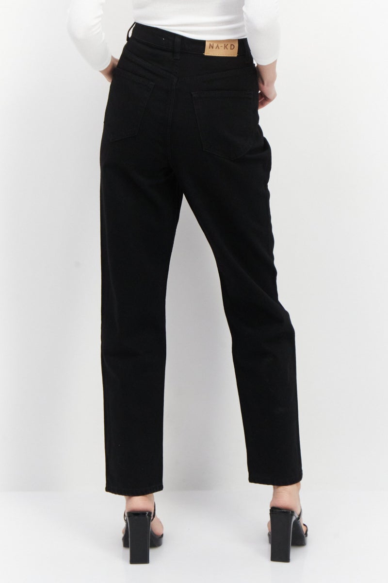 NA-KD Women Regular Fit Plain Stretchable Denim Jeans, Black - Image 3