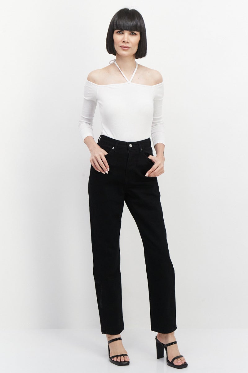 NA-KD Women Regular Fit Plain Stretchable Denim Jeans, Black - Image 4