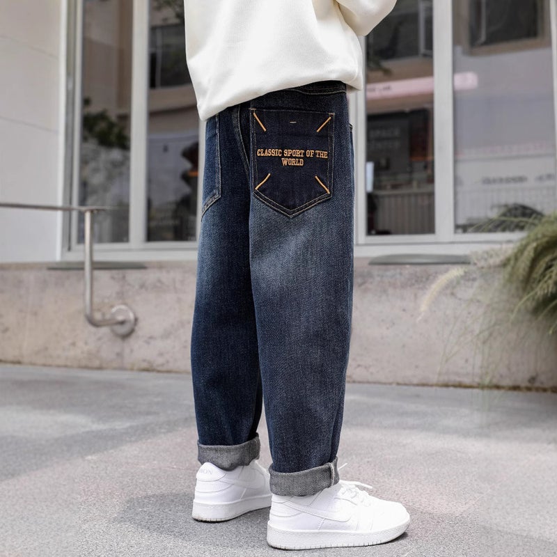 Children'S Clothing Boys' Pants Style Medium And Large Kidsren'S Straight Jeans Boys Spring Loose Pants - Image 3