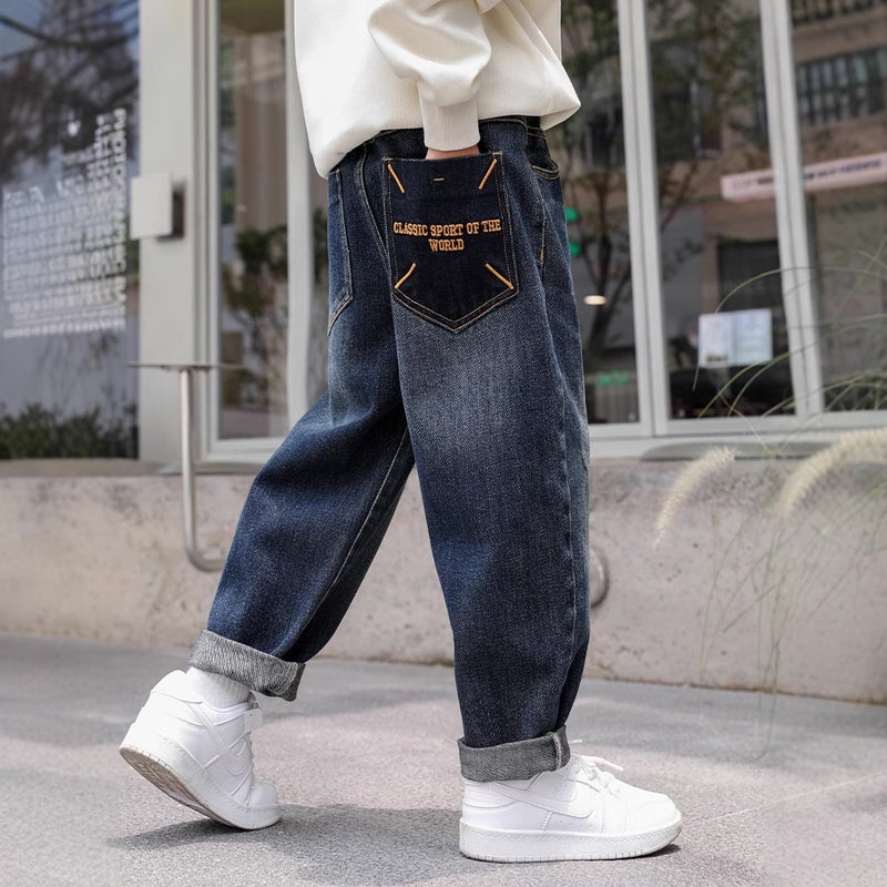 Children'S Clothing Boys' Pants Style Medium And Large Kidsren'S Straight Jeans Boys Spring Loose Pants - Image 2