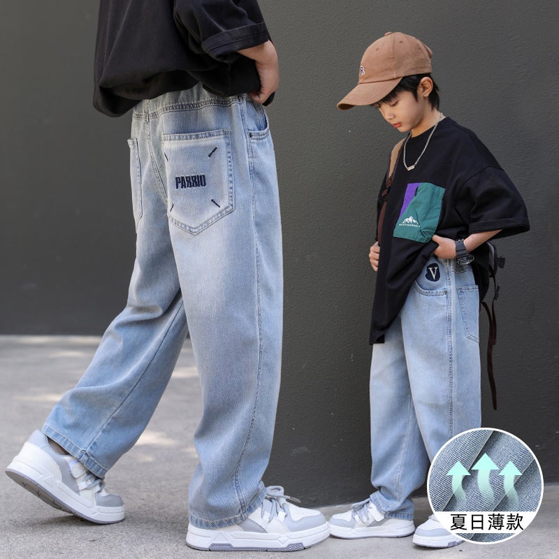 Children'S Clothing Boys' Pants Style Medium And Large Kidsren'S Straight Jeans Boys Spring Loose Pants - Image 1