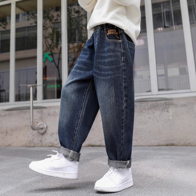Children'S Clothing Boys' Pants Style Medium And Large Kidsren'S Straight Jeans Boys Spring Loose Pants - Image 4