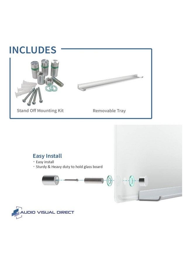 Audio-Visual Direct - Frosted Glass Dryerase Board Set 2' X 1.5' Includes Hardware & Marker Tray (Nonmagnetic) - Image 1