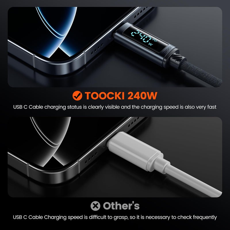 toocki USB C Cable [2Pack,6.6ft] 240W Fast Charging Cord with LED Display Compatible with iPhone 17 16 15 Pro Plus Pro Max Air, iPad Pro, Samsung Galaxy S25 S24, Switch, MacBook Air, Pixel - Image 4